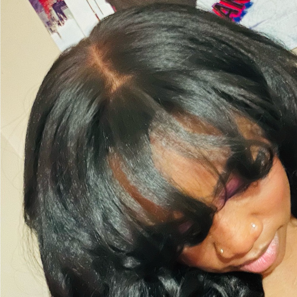Black Swiss Lace Wig - With Bangs - Picture 2 of 3